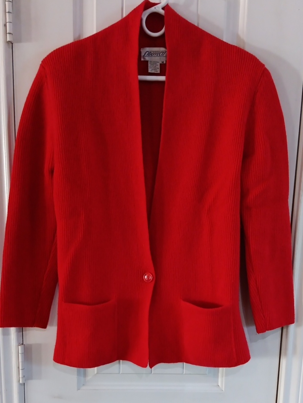 Vintage 80s Sideffects Tomato Red Cardigan Sweater Jacket Angora Lambswool Blend
